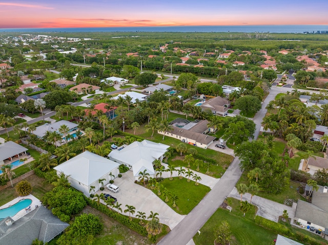 view of aerial view at dusk