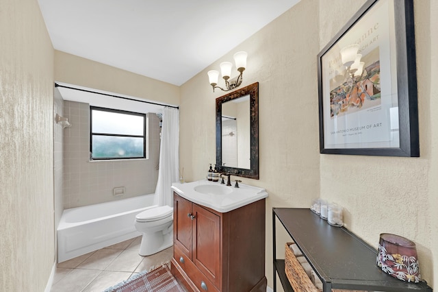 full bathroom featuring tile patterned flooring, vanity, shower / bath combo, and toilet