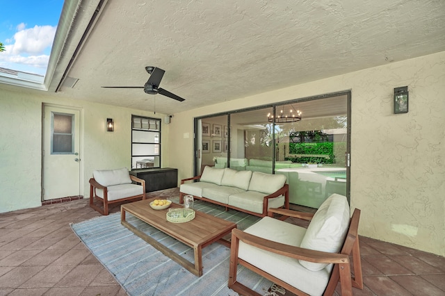 view of patio with an outdoor hangout area and ceiling fan