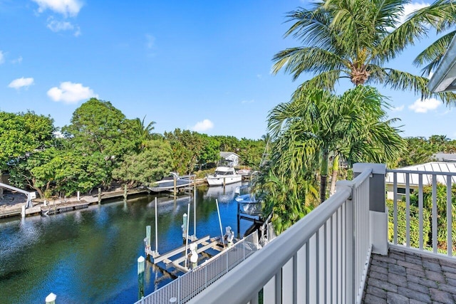 view of dock with a water view