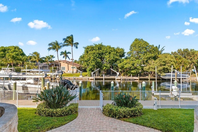 property view of water featuring a dock