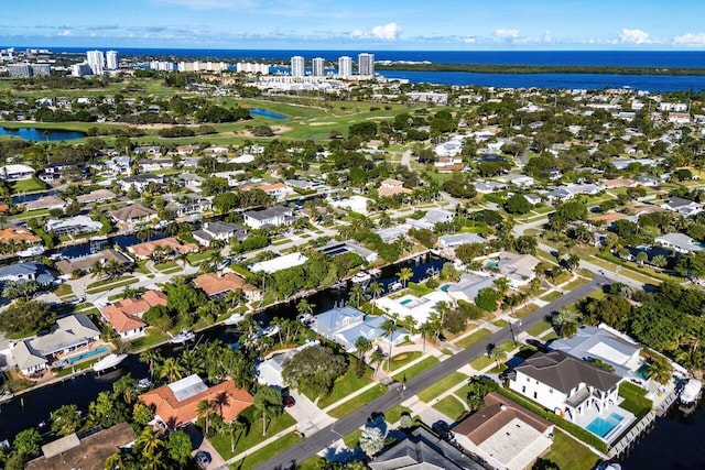 bird's eye view featuring a water view