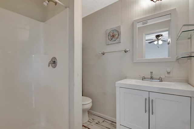 full bath with toilet, walk in shower, and vanity