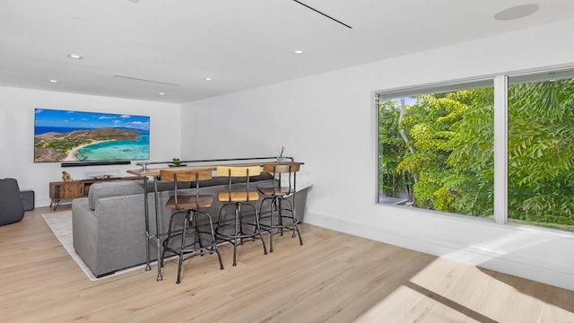 bar featuring light hardwood / wood-style floors