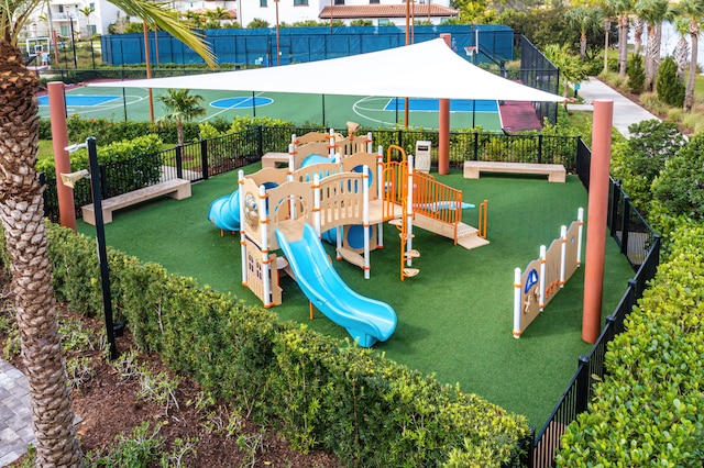 view of play area featuring basketball court