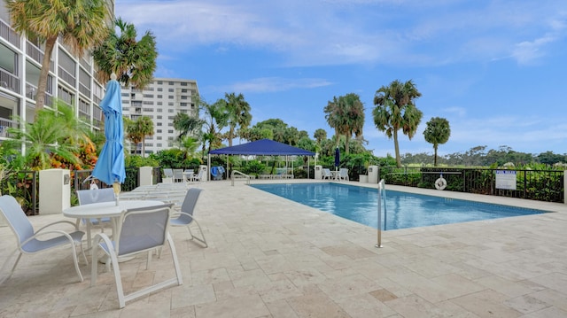 view of swimming pool featuring a patio area