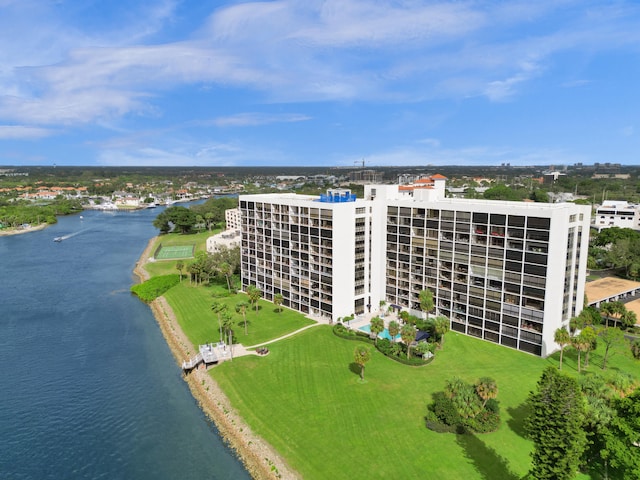 aerial view with a water view