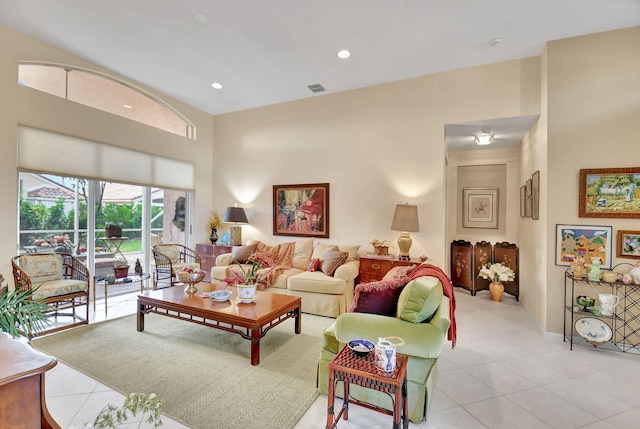 living room featuring light tile patterned floors