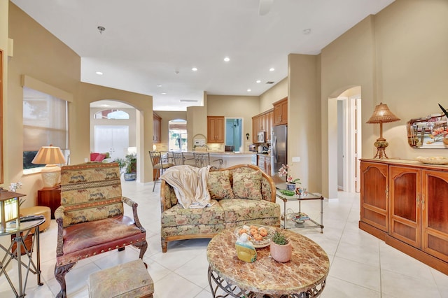 living room with light tile patterned floors