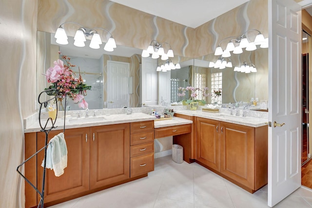 bathroom featuring tile patterned flooring and vanity