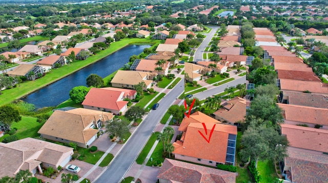 aerial view featuring a water view