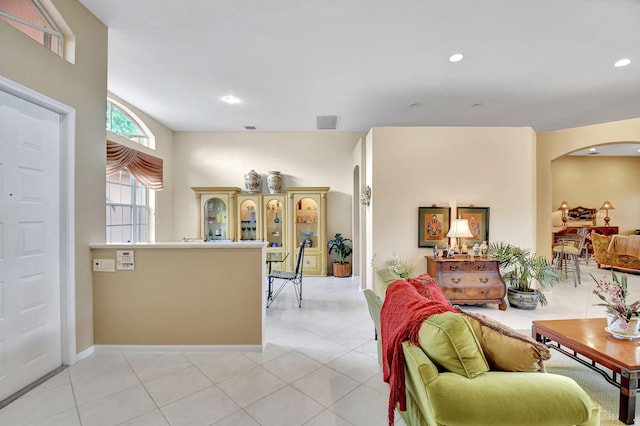 living room with light tile patterned floors