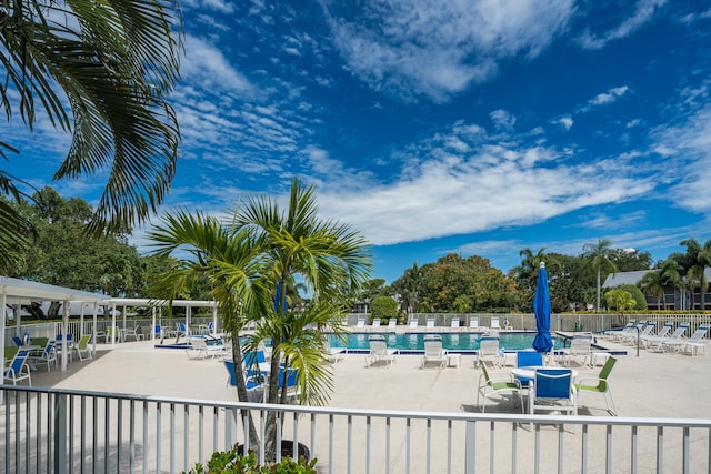 view of swimming pool featuring a patio