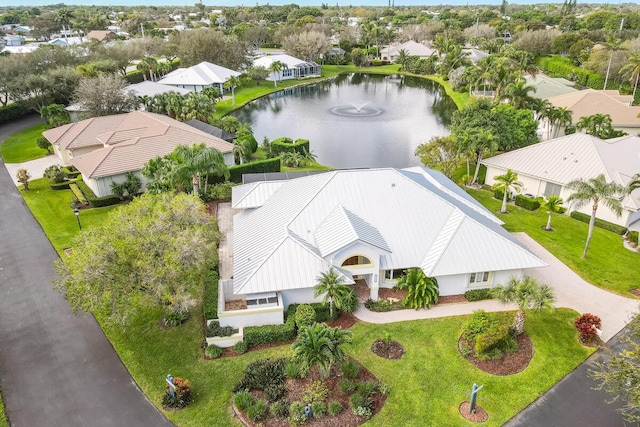 aerial view with a water view