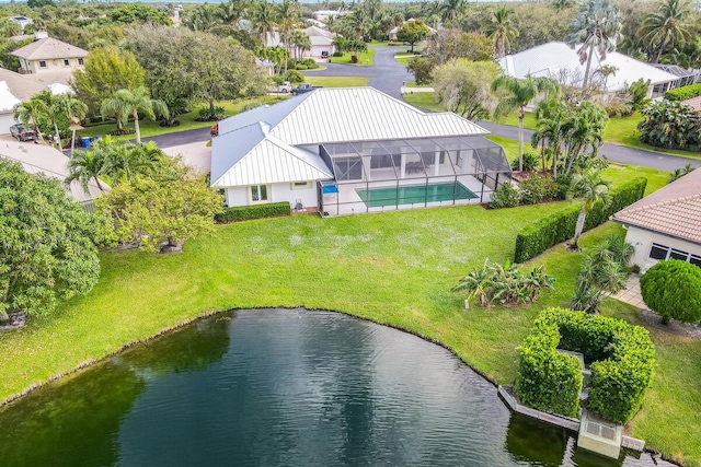 bird's eye view featuring a water view