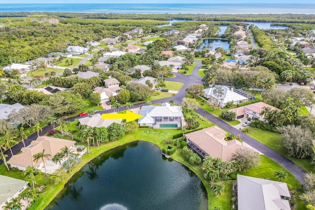 aerial view with a water view