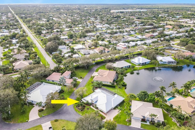 aerial view featuring a water view