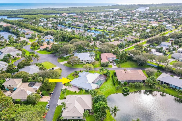 aerial view with a water view