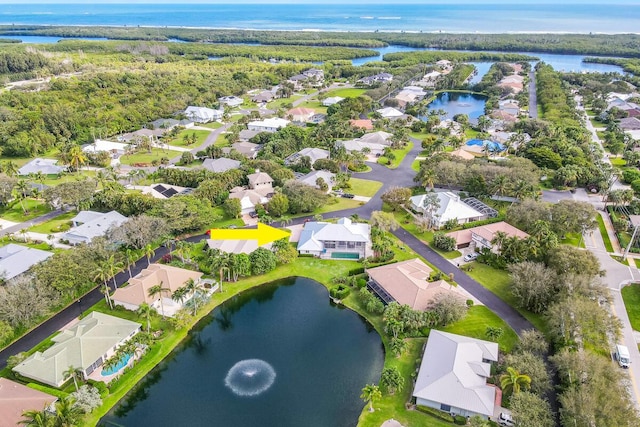 bird's eye view featuring a water view