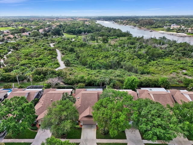 aerial view featuring a water view