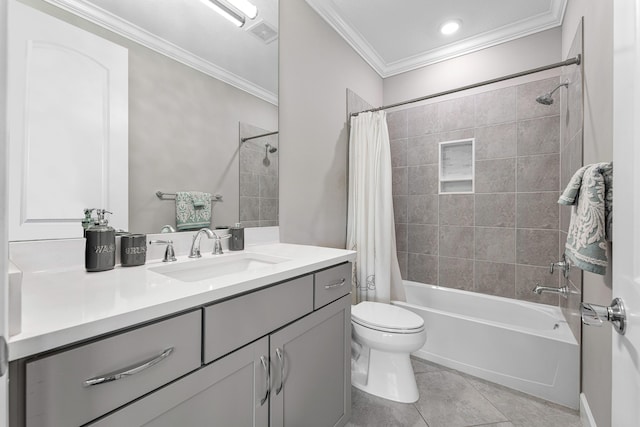 110 Echelon Crest Trl, Jupiter, FL 33478 - full bath with vanity, shower / bath combo, tile patterned floors, crown molding, and recessed lighting