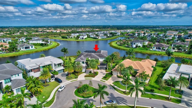 drone / aerial view featuring a water view