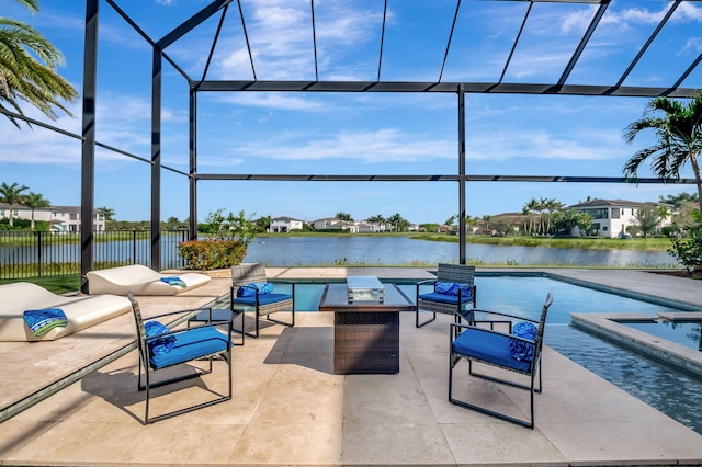 view of patio featuring a water view