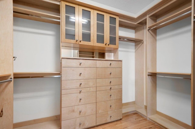 spacious closet with light hardwood / wood-style floors