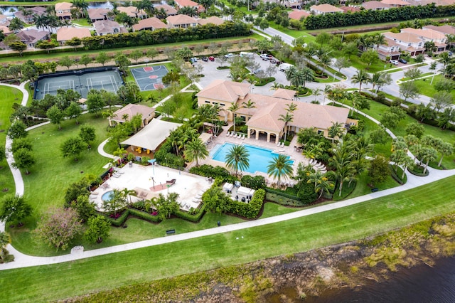 aerial view with a water view