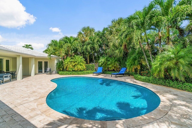 view of pool with a patio area and french doors