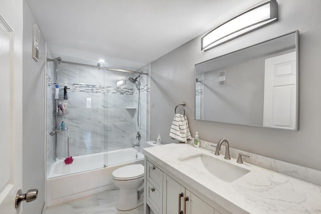 full bathroom with vanity, toilet, and bath / shower combo with glass door