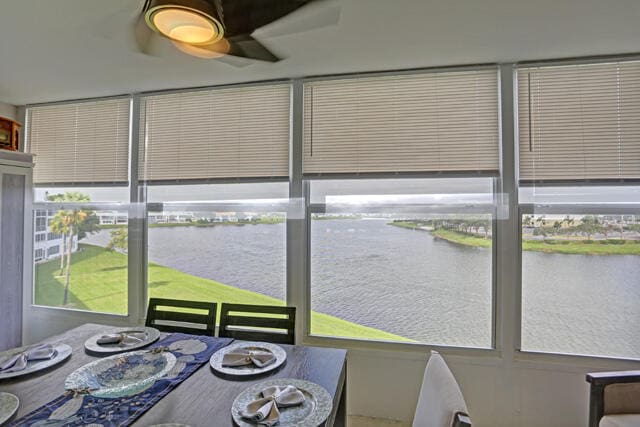 sunroom with a water view