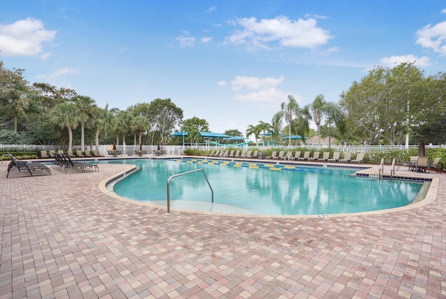 view of pool featuring a patio