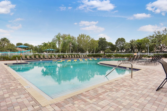 view of swimming pool with a patio