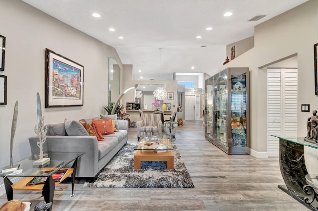 living room featuring light wood-type flooring