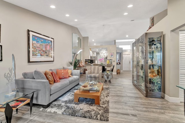 living room with vaulted ceiling