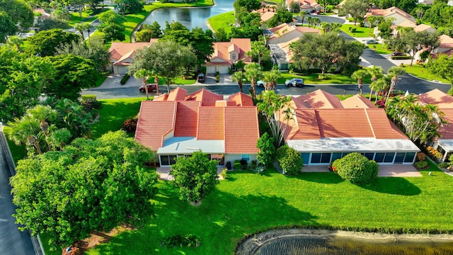 aerial view with a water view