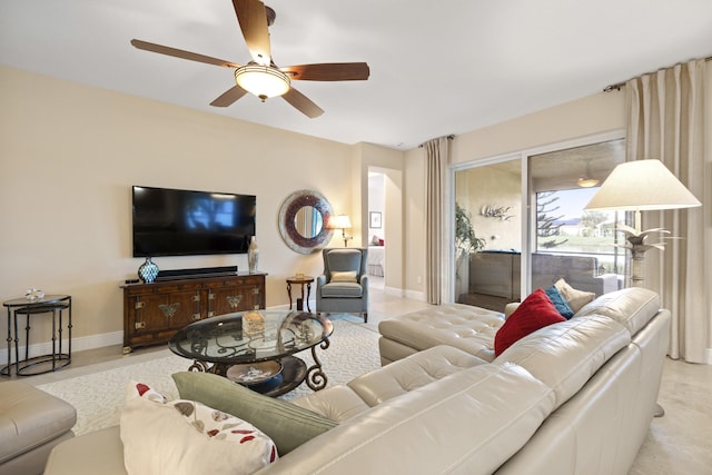 living room featuring ceiling fan