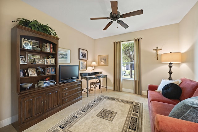 living room with ceiling fan