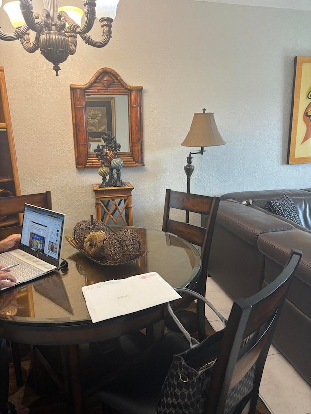 office space featuring an inviting chandelier