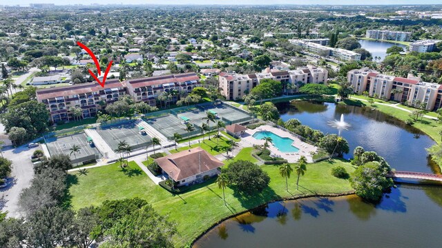 aerial view with a water view