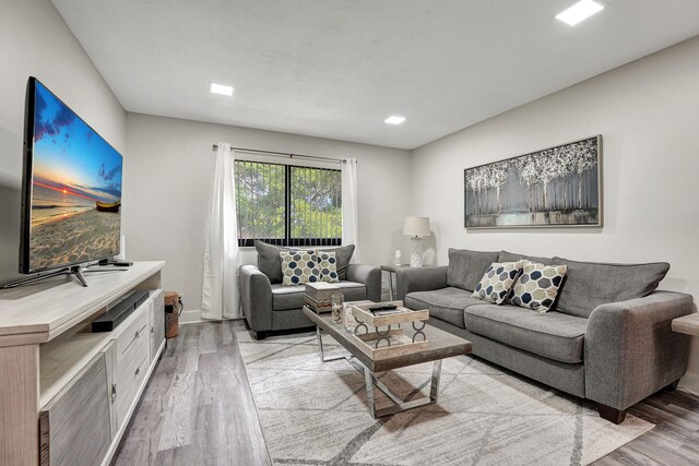 living room with light hardwood / wood-style flooring