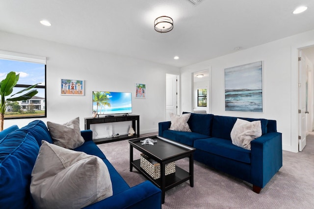 13689 Artisan Cir, Palm Beach Gardens, FL 33418 - living area featuring baseboards, recessed lighting, and carpet