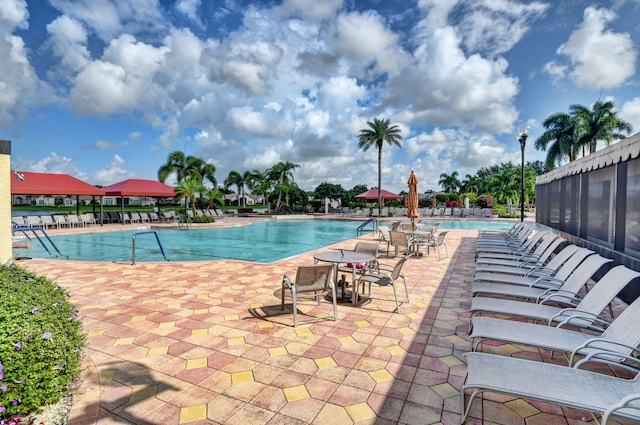 view of pool featuring a patio