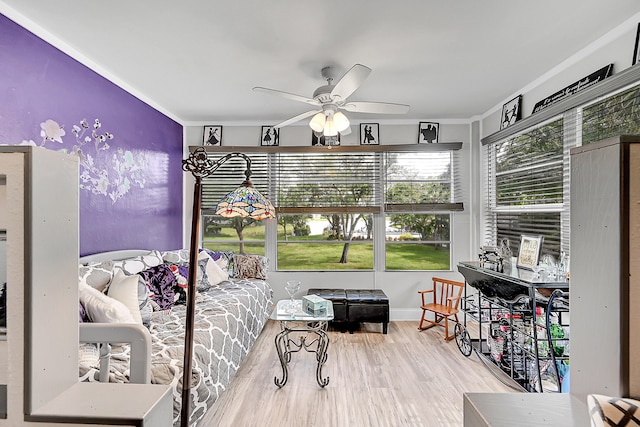 sunroom / solarium featuring a healthy amount of sunlight and ceiling fan