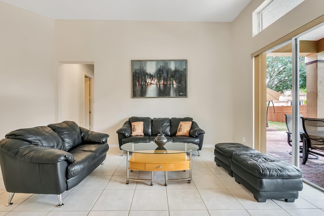 living room with light tile patterned flooring