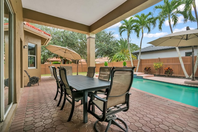 view of swimming pool featuring a patio area