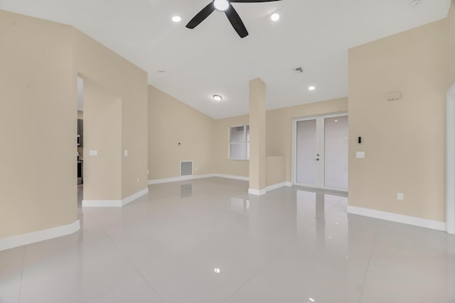 tiled empty room with ceiling fan