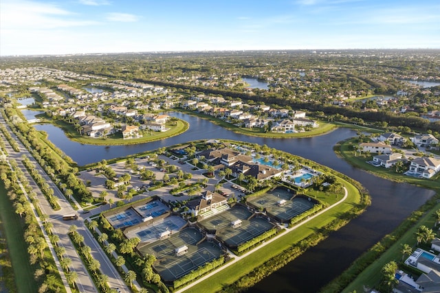 aerial view with a water view