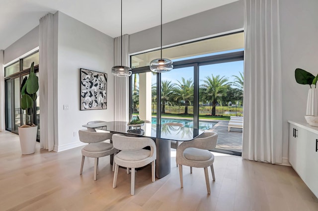 dining space featuring light hardwood / wood-style flooring